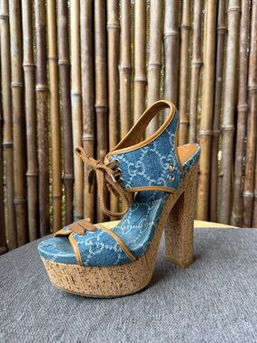 GUCCI denim corc platform shoes